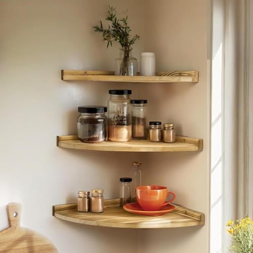 Étagère murale d'angle flottante en bois rustique à 3 niveaux - 3