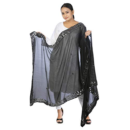 Dupatta en mousseline noire brodée miroir Aashita Creations pour femme