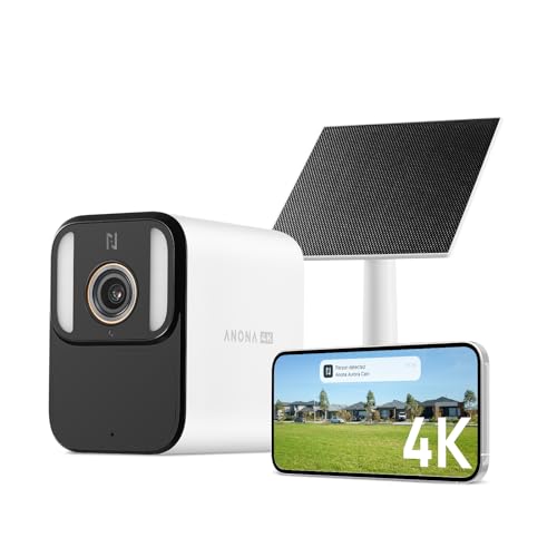 Anona Aurora 4K Security Camera Outdoor Battery Wireless with Solar Powered, AOV, Color Night Vision & 136° FOV, Multi-Object Detection, No Hub Needed, Two-Way Audio, IP67