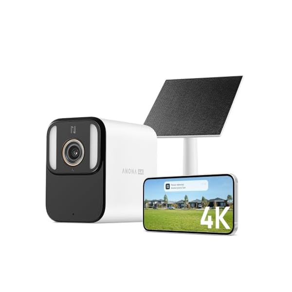 Anona Aurora 4K Security Camera Outdoor Battery Wireless with Solar Powered, AOV, Color Night Vision & 136° FOV, Multi-Object Detection, No Hub Needed, Two-Way Audio, IP67