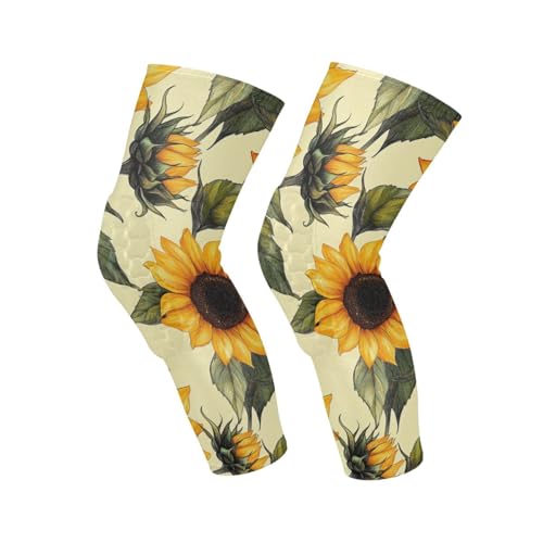 JUNZAN Yellow Sunflowers Basketball Knee Pads for Youth Kids Wrestling Knee Pads with Sleeves Sport Kneepads for Volleyball Football Beige