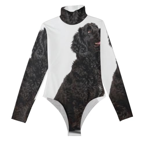 Camiseta de manga larga para mujer negra con caniche esponjoso de cuello alto falso para salir
