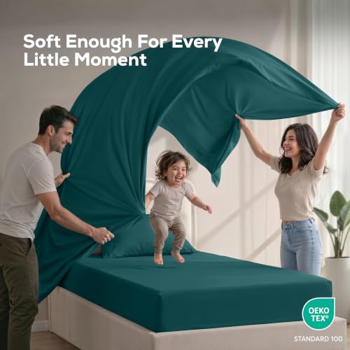 Image of Utopia Bedding Twin Sheet Set - 3 Piece Bed Sheets for Twin Size Bed, Soft and Breathable Microfiber, Includes 1 Fitted Sheet, 1 Flat Sheet and 1 Pillowcase - Oeko Tex (Teal Green)