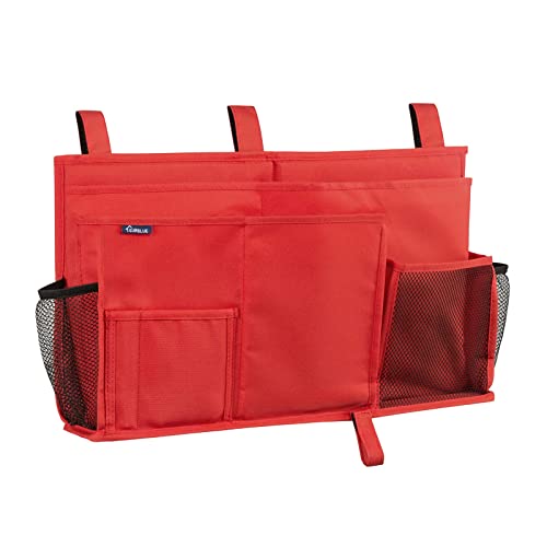 Image of Surblue Caddy Hanging Organizer Bedside Storage Bag for Bed Side Hanging Storage, Bunk and Hospital Beds (Red)