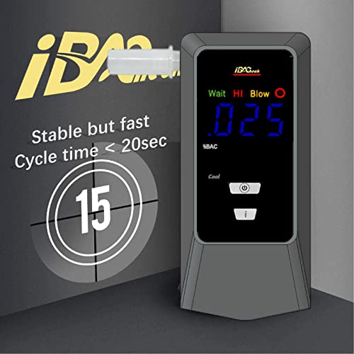 Image of Rechargeable Breathalyzer with Auto Flow detect and Auto Cleaning Feature, 10 Memories and LED Display Visible at Night (Black 088+)