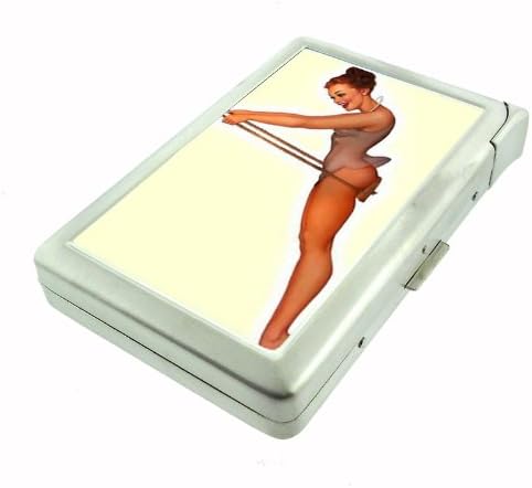 Pin Up Redhead Girl On Trapeze Metal Cigarette Case with Built In Lighter D-451