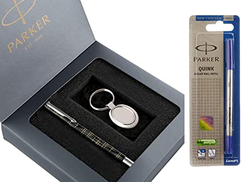 Image of Parker Vector Gift Set Spark Black Special Edition Roller Ball Pen Round Key Chain & Parker Quink Roller Ball Pen Refill, Blue