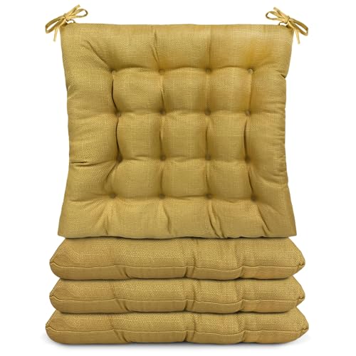 TIENDA EURASIA - Cojines para Sillas, Pack de 4 Unidades, Medida 40 x 40 x 5 cm, Cojín de Asiento de Relleno de Fibra Acolchada, Colores Pastel, Ideal para Cocinas, Comedores, Terrazas (Amarillo)