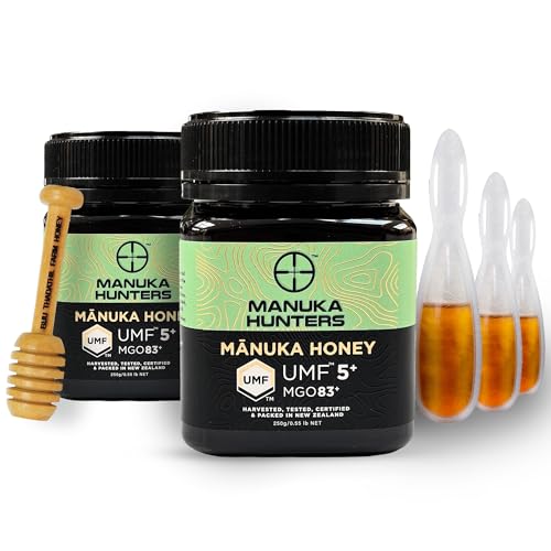 Image of Manuka Honey UMF 5+ (MGO 83+) 250g (Pack of 2) | UMF Certified 100% Raw Organic Manuka Honey New Zealand | Free Wooden Dipper and 15g Multiflora Ready To Use Spoon Pack