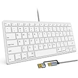Teclado ultrafino com fio para Apple Mac, cabo de conversão USB e tipo C, 78 teclas de tesoura, teclas de atalho de mídia, compatível com MacBook, iMac Mini e Pro, laptops, computadores desktop
