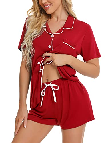 Image of SWOMOG Womens Button Down Pajamas Set Short Sleeve Sleepwear Bride Soft Pj Lounge Sets XS-3XL