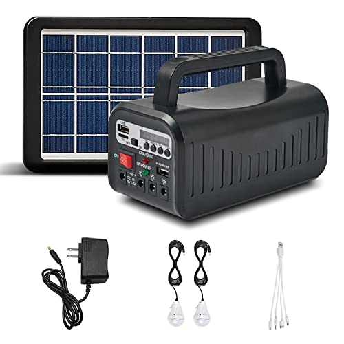 Solar Generator with Panels Included, 8000mAh Portable Power Station with 2 LED Bulbs, AC DC USB Ports, Solar Charger Power Bank for Outdoor Camping Travel, RV, Emergency, Home Blackout