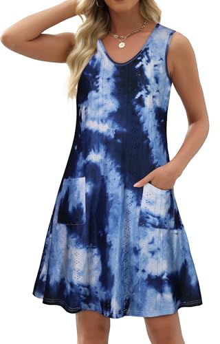 Image of elescat Swimsuit Coverup Summer Dresses for Women Eyelet Casual Loose Sleeveless Sundress with Pockets 2026