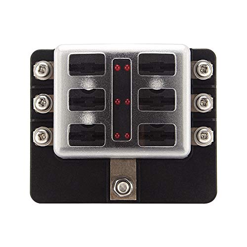 Sangmei Suporte de caixa de fusíveis de lâmina de 6 vias Blocos de fusíveis de lâmina padrão com ind