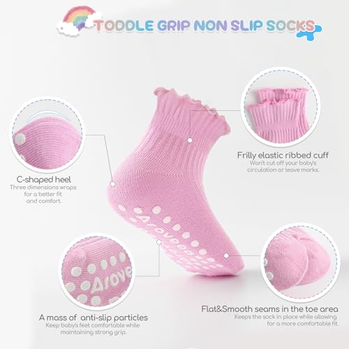 Baby Toddler Girls Socks Grip Ruffle Non Slip Girls Cotton 12 Pack Socks for Kids Cute Ankle 6M-7Years2