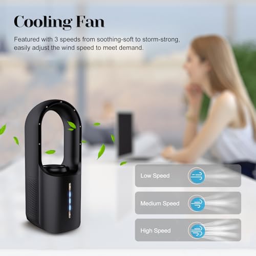 Sismel Desk Fan Bladeless,Desk Fans Small Quiet 11.8 Inch Small Fan,Personal Fan,Cooling Fan With 3 Wind Speed, Led Light,Desk Fan Small Quiet,Aromatherapy Fan,Table Fan For Home thumb #3