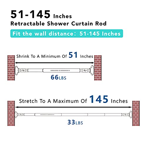 Image of Tension Curtain Rod, 51-145 Inches,Spring Shower Tension Curtain Rod, Closet Rod, for Windows or Shower, Easy to Install, No Drilling, No Rust, for Bathroom, Rod Diameter 1.26 Inches, Black,Umimile