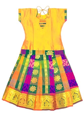 Chandrakala Lehanga Pattu Pavadai For Girls Kids South Indian Dress Mustard Purple, 9-10 Years (KL113MUS10)