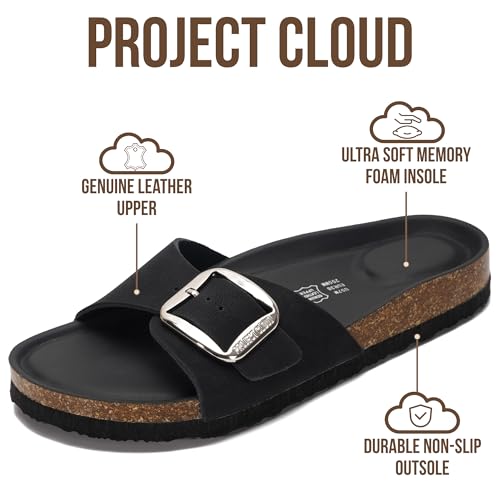 Image of Project Cloud 100% Genuine Leather Sandals Women Dressy Beach Essentials Slides for Women Footwear - Lightweight with Memory Foam Insole Sandals for Women 2026 - Womens Slides