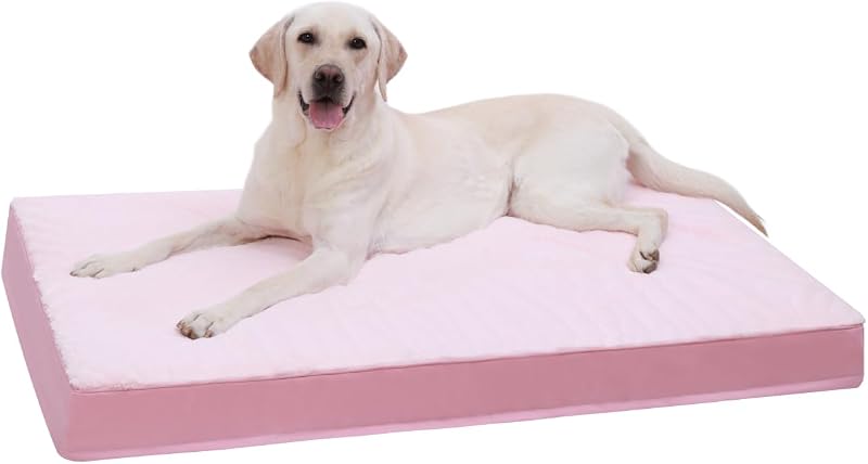 Cama ortopédica para cães grandes KSIIA com espuma em formato de caixa de ovos, revestimento impermeável, Rosa, 88,9 x 55,88 x 7,62 cm