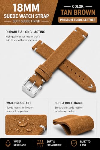 Image of 18MM Suede Watch Strap - Soft Suede Finish, Stainless Steel Buckle, Compatible with Smart & Analog Watches