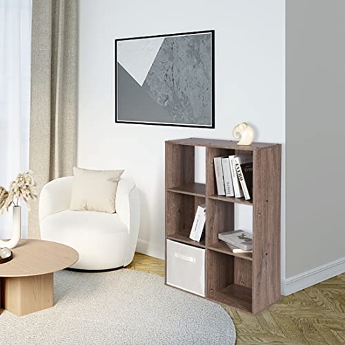 Pachira E-Commerce Us 6 Cube Storage Bookcase, Fit 11 Inch Storage Bins, Freestanding Wooden Cabinet Cubeicals Organizer, Display Cube Shelves Compartments, Rustic Brown Oak #TOP5