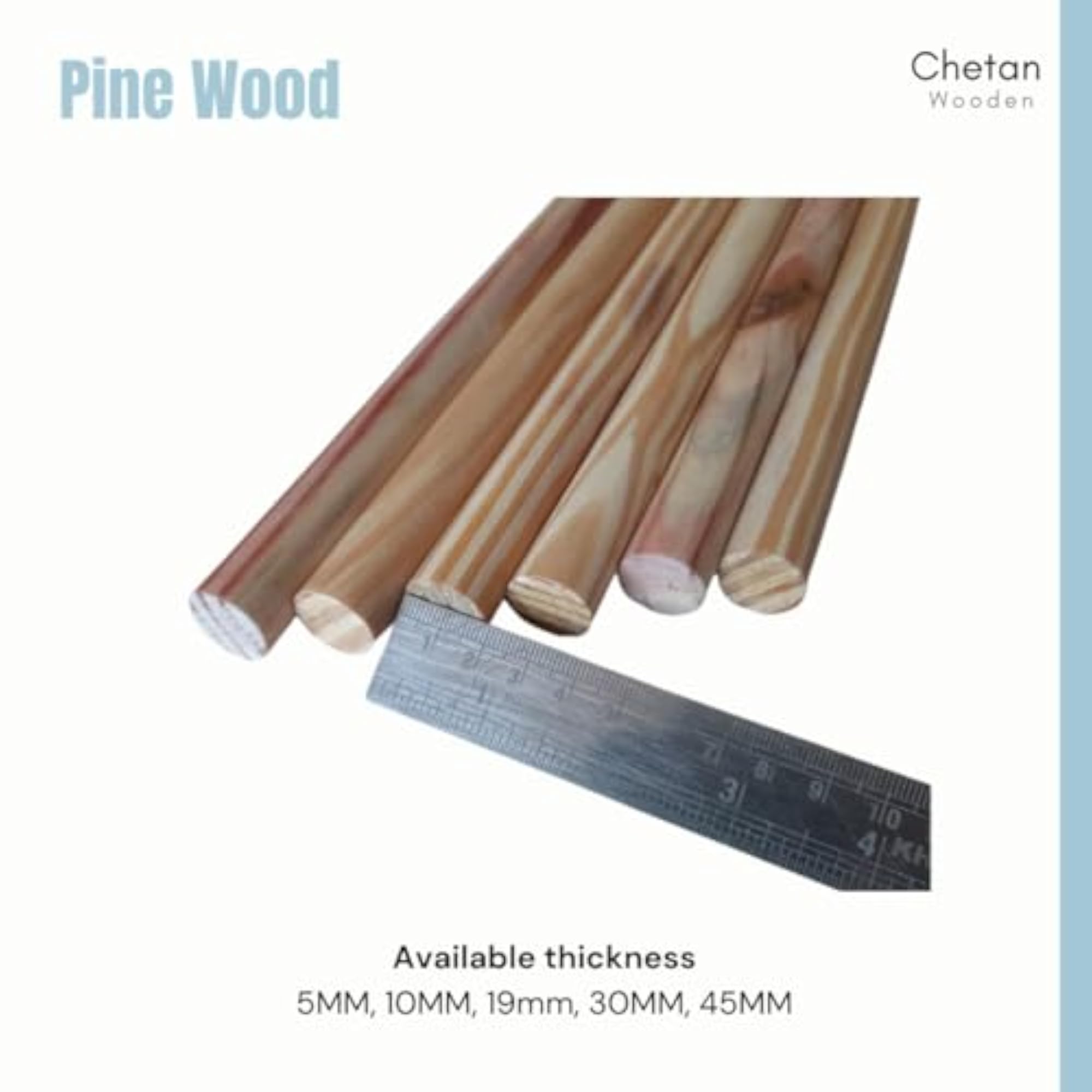 19mm Pine Wood Round Stick Dowel, Pack of 12
