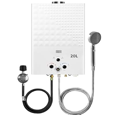 Eccotemp 20L Portable Propane Gas Tankless Water Heater, 5.26 GPM Instant Hot Water, Digital Display, Overheat Protection, White, Ideal for RV, Camping, Boat, Cabin