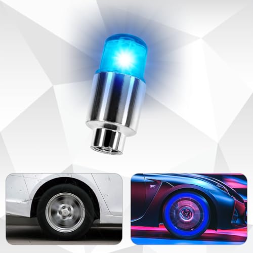 QBOONPT 6PCS LED Car Tire Valve Light, Waterproof Shock Sensor Flash Light, Cool Modified Night Light Tire Valve Cover, Universal Wheel Decoration Accessory for Car Motorcycle Bike(Blue)