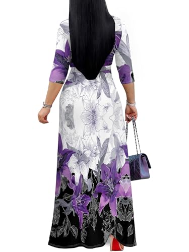 Image of Plus Size Maxi Dress for Women V Neck 3 /4 Sleeve Wrap Dress