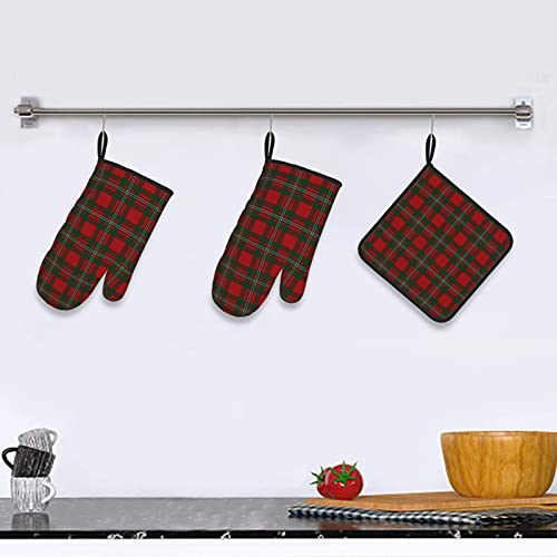 Oven Mitts And Potholders Bbq Gloves,Old Scotsman Clan Macgregor Gregor Tartan Plaid Non-Slip Heat Resistant Kitchen Oven Mitts And Pot Holders For Cooking Baking Grilling (3-Piece Set) #TOP5