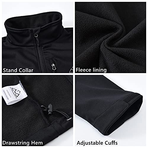 Rdruko Men's Full Zip Fleece Jacket Lightweight Water Resistant Outdoor Hiking Work Softshell(Black, Us M) #TOP5