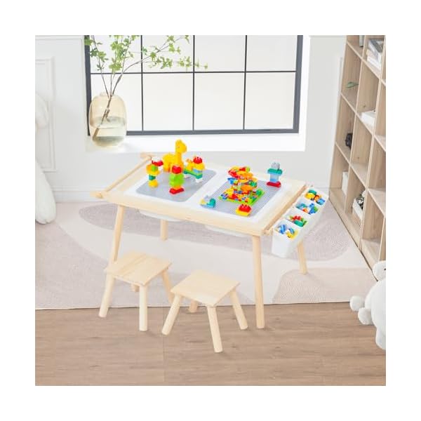 Kids activity table building blocks table and chair set 5 in 1 wooden sand and water table for building blocks drawing learning dining gift for boy girl 3 4 5 10 years old  urban country home decor