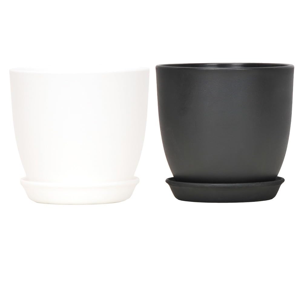Lot de 10 pots de fleurs en plastique avec soucoupes - 180 x 165 mm - Moderne - Mat - Pour intérieur et extérieur - Décoration de jardin - Noir