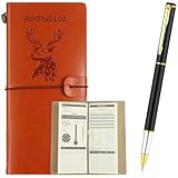 Glenmal Hunting Log Book with Pen Leather Hunting Journal Book Pocket Elk Hunting Log Book Hunting Gifts for Men Designed for Huntsman to Record Hunt Details, 96 Pages (Brown)