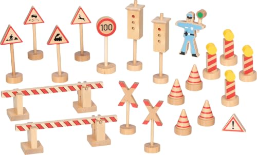 Goki - 53773 - Panneaux de signalisation et Policier, 21 pièces en Bois