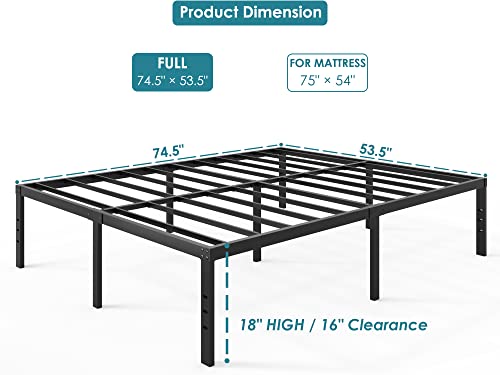 Fschos Full-Size-Bed-Frame / 18 Inch High/Metal Bed-Frames-Full/Reinforced Steel Slats Support/No Box Spring Needed/Heavy Duty Mattress Foundation/Easy Assembly/Noise Free/Black #TOP2