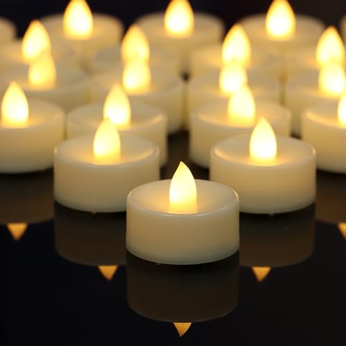 Image of CANDLE CHOICE Battery Operated Flameless Tea Lights Bright Flickering LED Tealight Candles for Wedding Table Centerpieces Halloween Thanksgiving Christmas Decorations Batteries Incl Warm White 24 Pack