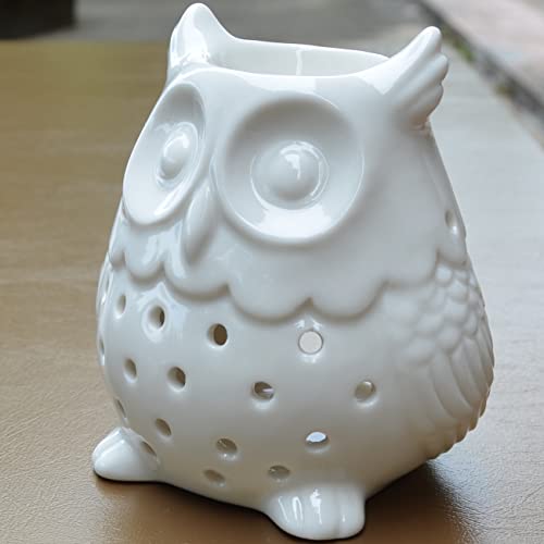 Miniatura 4 de Zen Arôme - Quemador De Cera Aromática Para Fondant, Difusor Para Aceites Esenciales Y Fragancias, Portavelas, Cerámica Blanca, Amuleto De La Suerte, Altura 12 Cm, Búho Zen Arôme