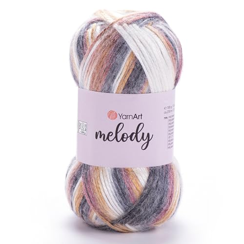 Image of YarnArt Melody Variegated Chainette - Metallic Sheen Fiber for Knitting, Crochet & Embroidery, 100g (3.5 oz) Skein, 230m (251 yd), Premium Blend of 70% Polyamide 21% Acrylic 9% Wool (902)