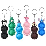Simple Dimple Fidget Popper Keychain - 6 Pack Cool Cartoon Mini Push it Pop Small Cute Toy as Gift...