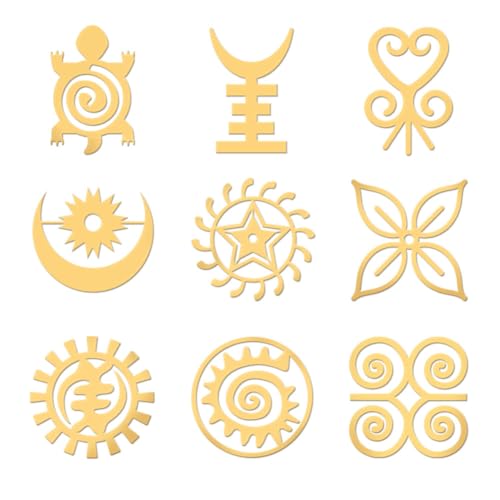 OLYCRAFT 9Pcs 1.6 Inch African Symbols Self Adhesive Gold Metal Stickers
