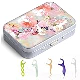 Gerkia Dental Floss Portable Case, Easy to Store Floss Picks of Various Sizes, Portable Dental Floss Dispenser is Perfect for Travelling, Hotels, Dinners, Appointments.Pink Flower