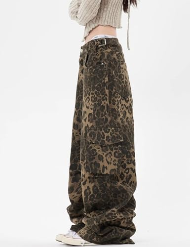 Y2k Leopard Pants Wide Leg Jeans Woman Loose Fit Jeans Hip Hop Pants Vintage Baggy Trousers4