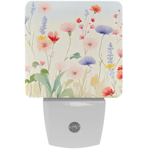 Image of NEWzone Watercolor Flower Night Light [2 Pack], Plug in Wall Led Night Lights Decor for Boys Girls Room, Dusk to Dawn Sensor Wall Lamp for Stairway /Bedroom /Kitchen /Nursery Room