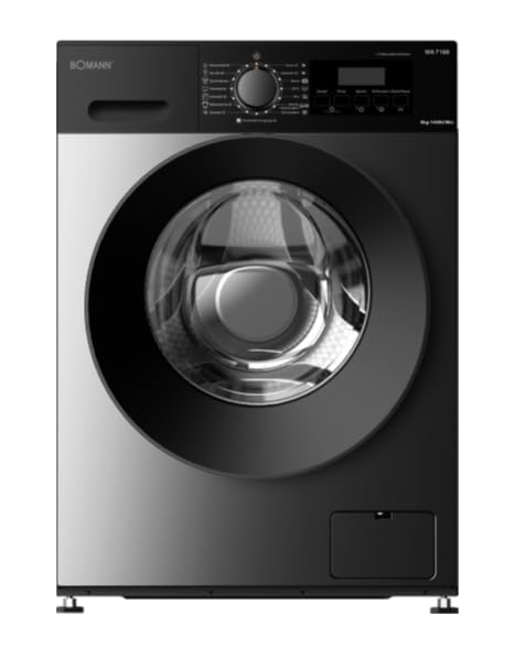 Bomann Waschmaschine 8kg | 5 Jahre Motor-Garantie | Invertermotor-effizient, leise & langlebig | max. 1400 U/min | 15 Programme | Dampffunktion | LED-Display | Washing Machine | WA 7188 titan-schwarz