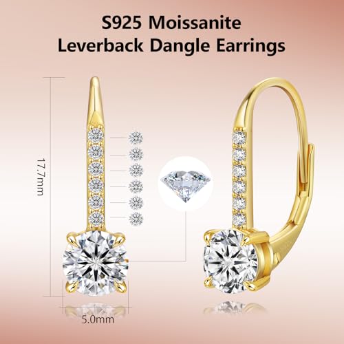 KRKC Moissanite Earrings, 1.0ct-2.0ct D Color Lab Created Diamond Earring, 14k White Gold Plated Sterling Silver Dangle Earrings S925 Leverback Drop Earring for Women Hypoallergenic Jewelry for Gifts2