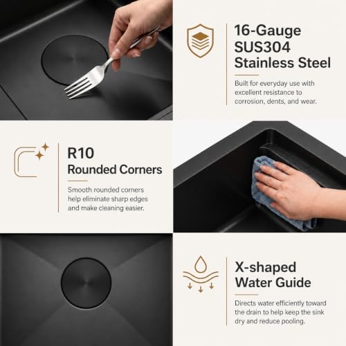 Image of LQS Undermount Wet Bar Sink Black, Undermount Bar Sink Stainless Steel 13 inch x 15 inch, Small 10 inch Deep Single Bowl Kitchen Sinks, Smart Workstation Ledge With Cutting Board For RV, Outdoor and Prep Use