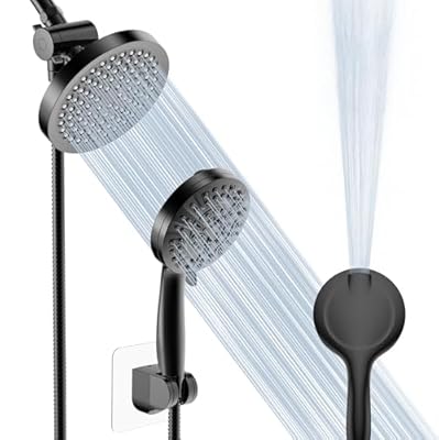 Filtered Shower Head with Handheld Spray Combo, High Pressure Rain Shower Heads with 10 Spray Modes, Double Shower Head for Hard Water, Detachable Showerhead with 78 Inch Hose, Black