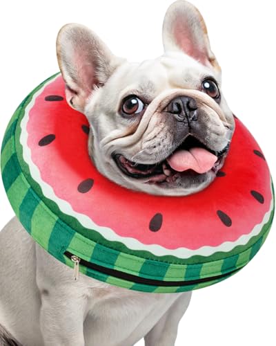 Image of Inflatable Dog Pillow Cone Collar After Surgery, Donut Soft Neck Cone for Beagle French Bulldog Medium Plus Dogs, etc, Recovery E Collar to Stop Licking Watermelon